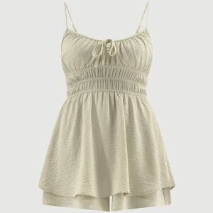 NWT, SZ M (8-10) Double-Layer Shorty Romper Mini Dress, Ivory